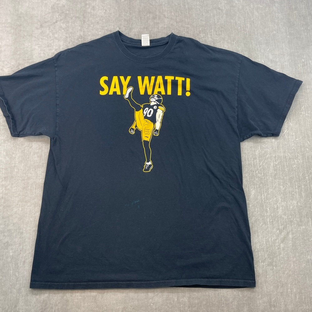 TJ Watt Pittsburgh Steelers Men 2XL Black T-Shirt Graphic Tee Fruit of the Loom